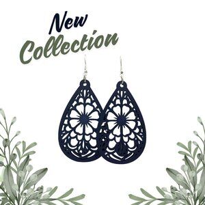 Wooden, blue teardrop earrings
